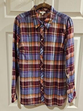 Talbots Plaid Button-Down Shirt in Burgundy & Blue